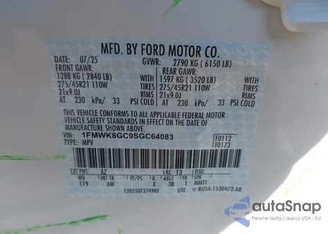 2025 Ford Explorer St from USA, damaged, VIN 1FMWK8GC9SGC64083